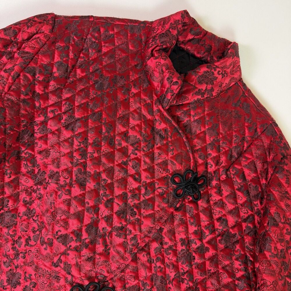 Women's Asian Style Quilted Red Crop Jacket Fits L Mandarin Collar Frog Buttons